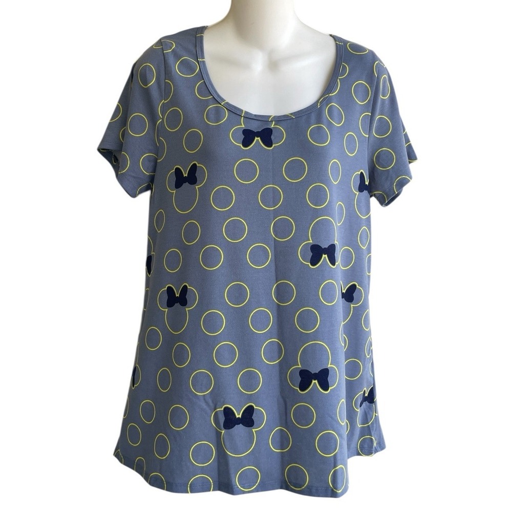 Disney LuLaRoe Minnie Mouse Shirt Women's M Geometric High Low Hem Pullover Blue